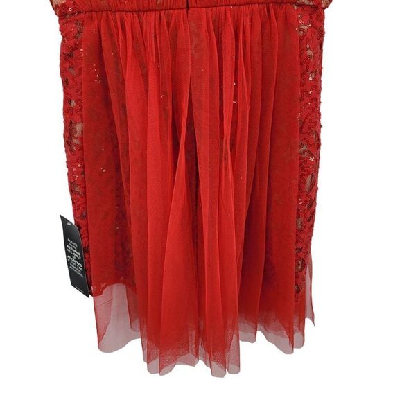 BCBGMaxAzria Dress Vienna Formal Convertible Fit Flare Mini Sequin Netted Red 0 - Picture 7 of 17